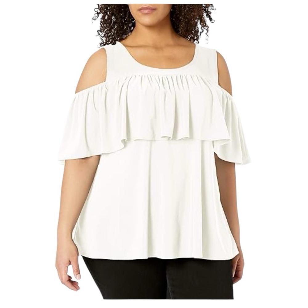 Lane Bryant Women's Off/Cold Shoulder Dramatic Ruffle Peasant Top
